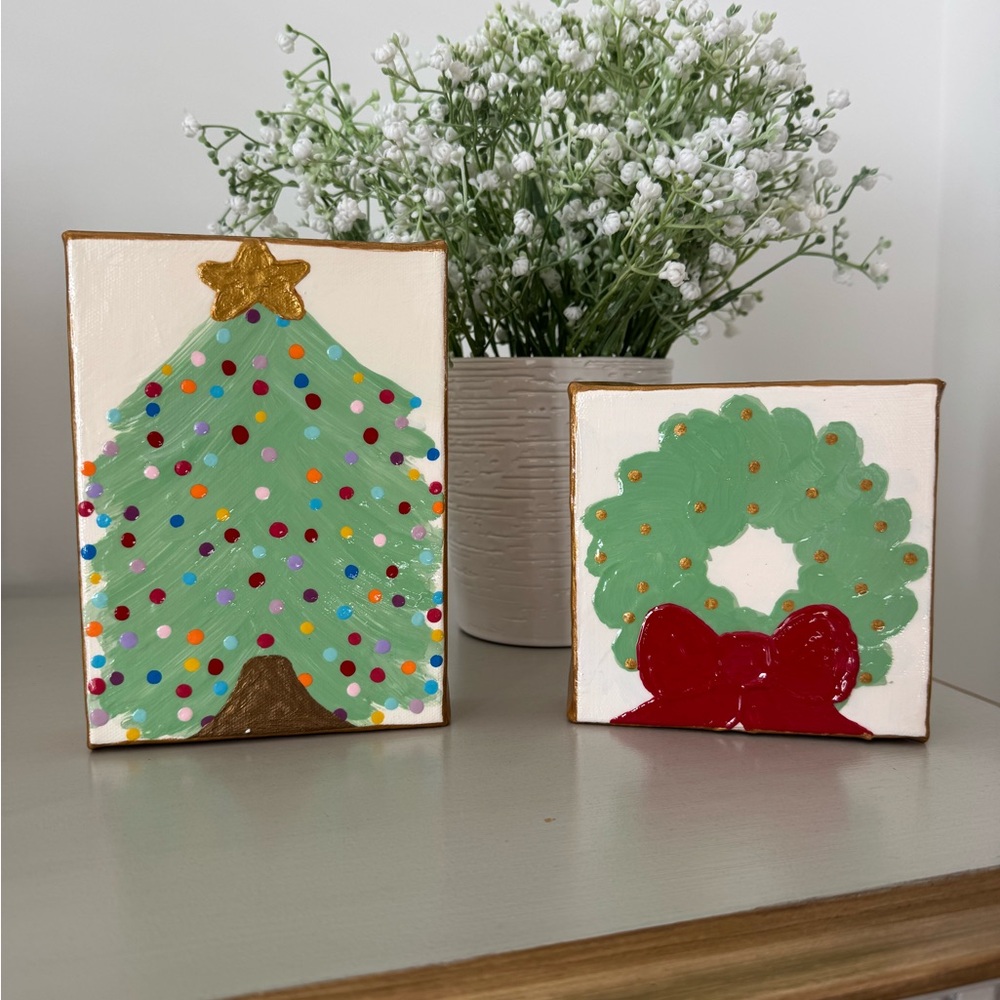 Hand-Painted Actylic Christmas Tree & Wreath BY ME!
